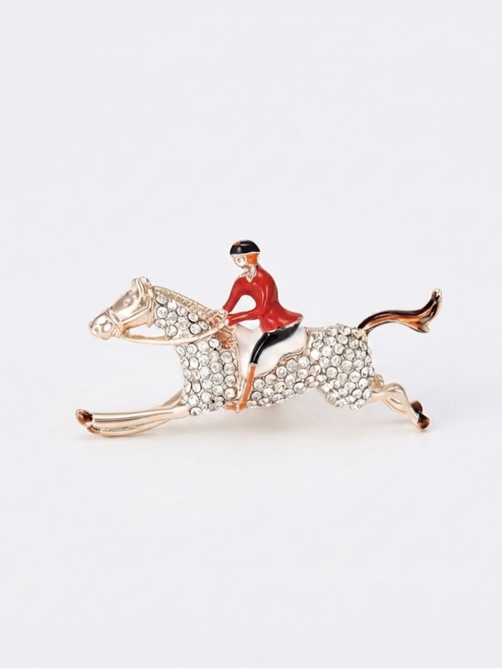 Crystal Horse & Jockey Brooch - Red Jacket